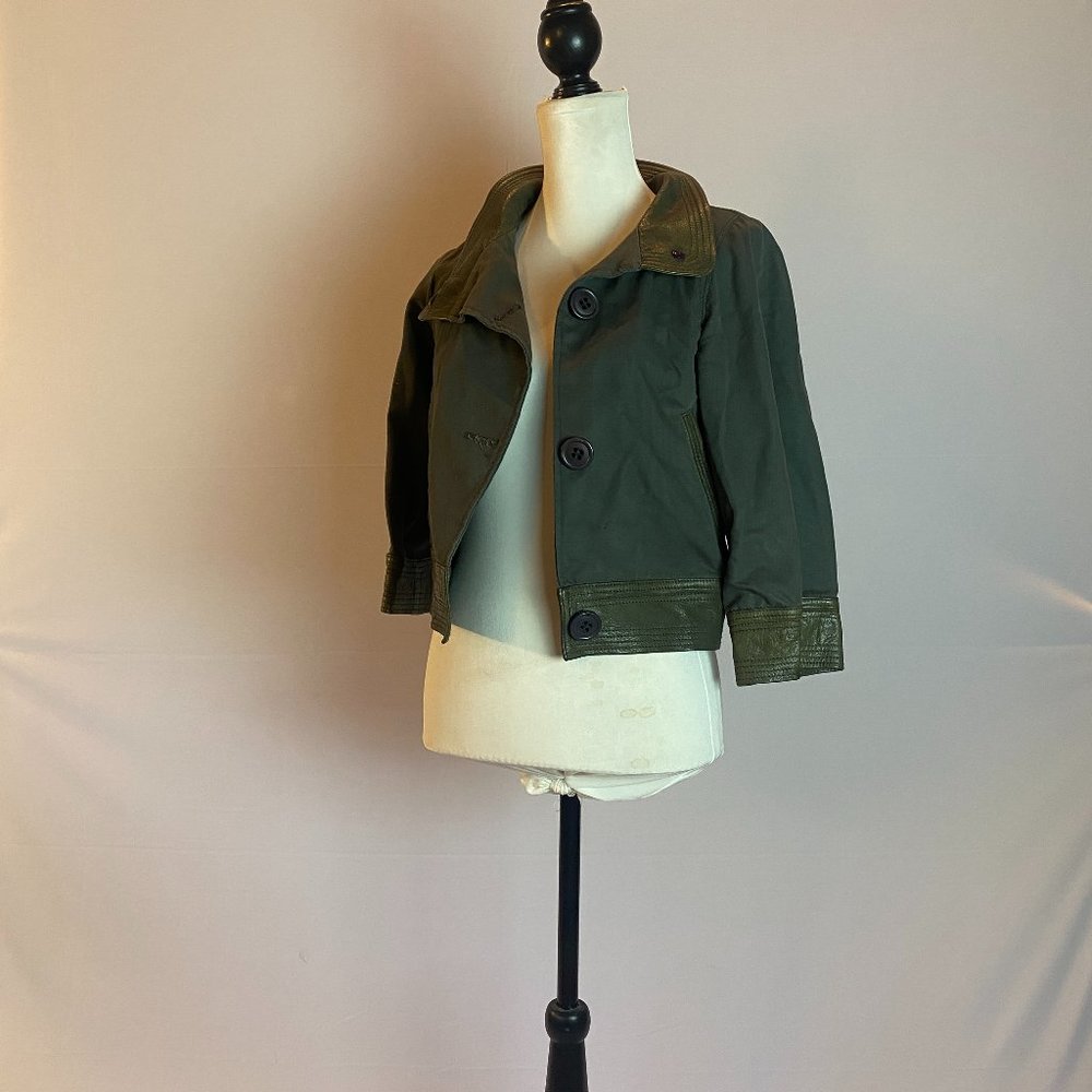 Jacket with tall collar, crop sleeves custom back sequin eye